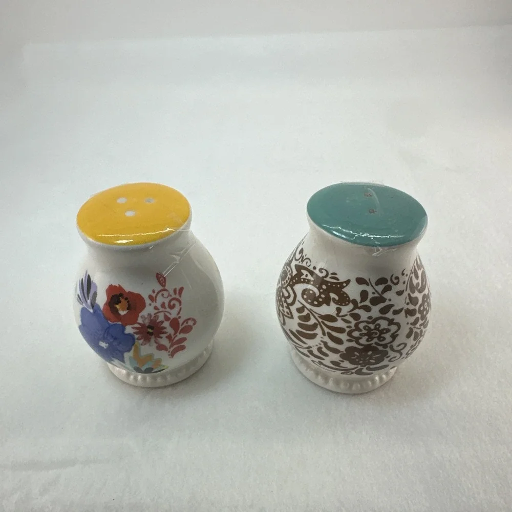 The Pioneer Woman Flea Market Floral Salt & Pepper Shakers Yellow Teal 2-Pc